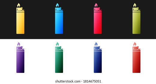 Ajuste el icono Lighter aislado en el fondo blanco y negro. Vector.