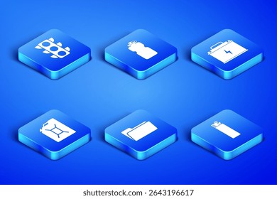 Set Lighter, Traffic light, Folder, Canister for gasoline, Sport bottle with water and Car battery icon. Vector
