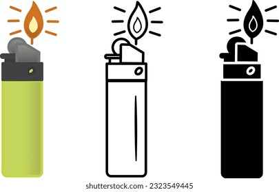 A set of lighters of different colors. Travel Lighters Vector Icons. Leisure and Tourism