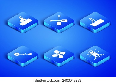 Set Lighthouse, Bottle with message in water, Boat propeller, Dead fish, Paddle and Floating buoy icon. Vector