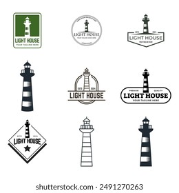 Set of Lighthouse Design Element in Vintage Style for Logo or Badge Retro vector illustration. Vector illustration.