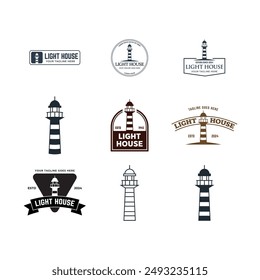 Set of Lighthouse Design Element in Vintage Style for Logo or Badge Retro vector illustration. Vector illustration.
