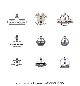 Set of Lighthouse Design Element in Vintage Style for Logo or Badge Retro vector illustration. Vector illustration.