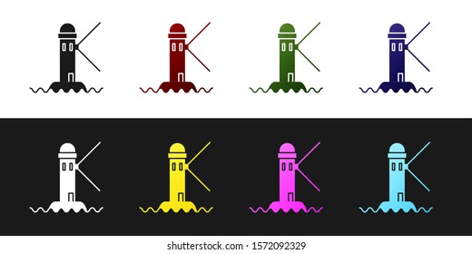 Set Lighthouse icon isolated on black and white background.  Vector Illustration