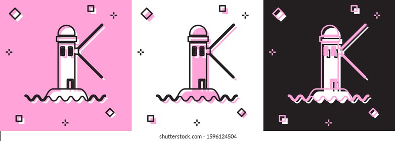 Set Lighthouse icon isolated on pink and white, black background.  Vector Illustration