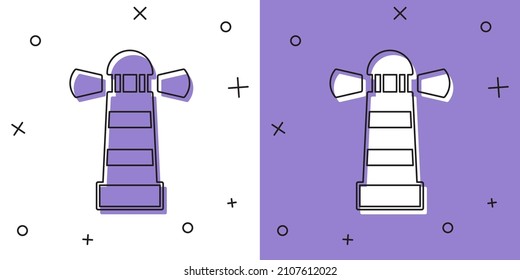 Set Lighthouse icon isolated on white and purple background.  Vector
