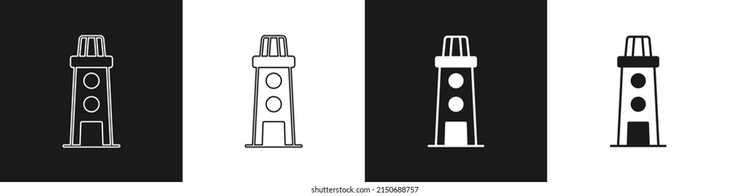 Set Lighthouse icon isolated on black and white background.  Vector
