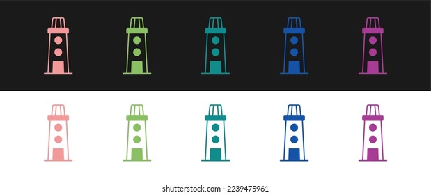 Set Lighthouse icon isolated on black and white background.  Vector