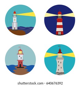 Set of lighthouse icons on white background. Vector illustration.