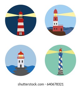 Set of lighthouse icons on white background. Vector illustration.