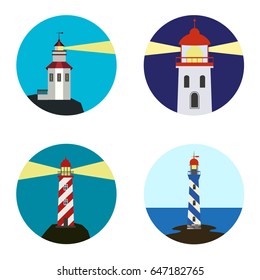 Set of lighthouse icons on white background. Vector illustration.