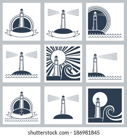 Set of Lighthouse labels.Vector symbols