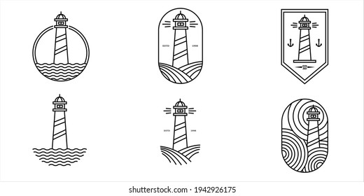 set of lighthouse line art logo vector symbol illustration design,