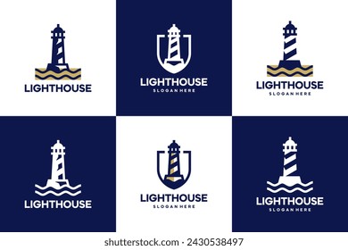 set of lighthouse logo , simple ,navigation, logo design template.