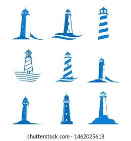 set of lighthouse logo and template