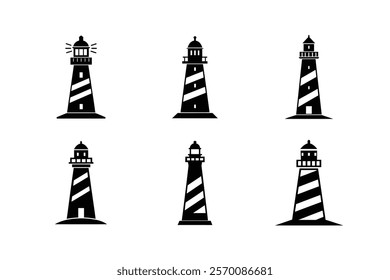 set of lighthouse silhouette illustration