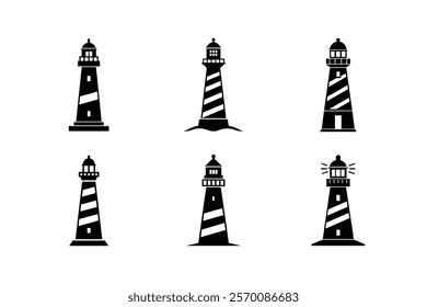 set of lighthouse silhouette illustration