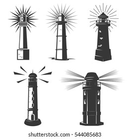 Set of lighthouses icons isolated on white background. Vector illustration.