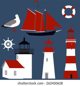 Set of the lighthouses, Seagull, lifeline, sailing, the wheel