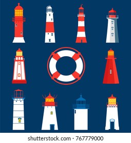 Set of lighthouses. Vector illustration.