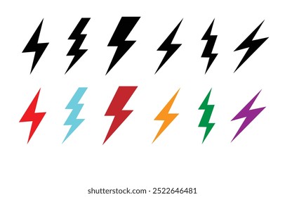 Set of lighting bolt icon. Hand drawn doodle electric lightning symbol sketch. thunder icon