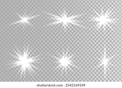 Set of lighting effects effect, beam, sparkle, line, glow, white. Glow abstract isolated curve lens of light effects. Lens flare, explosion, sparkle, line, vortex ray, sparks and stars, spotlight