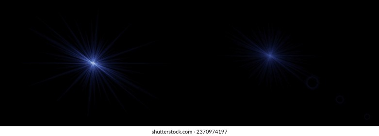Set of lighting effects. Glare of light and lines. On a black background.