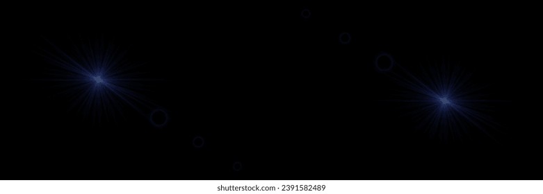 Set of lighting effects. Glare of light and lines. On a black background.