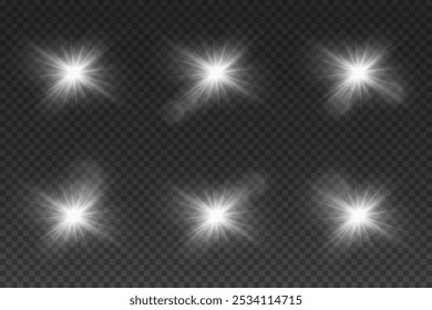 Set von Lichteffekten. Eine Sternenblendung, eine Lichtexplosion, Licht blinkt. Auf transparentem Hintergrund.