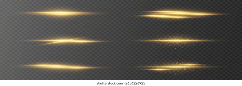 Conjunto de efeitos de iluminação, luz laser e flash. Em um fundo transparente.