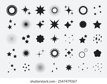 Set of lighting effects. Magical sparkles, sparkle, glow.Star icon, shine icon, sparkle, magic, doodle, twinkle, silhouette.Glow abstract light effects.Glittering stardust.Shine, sparkle vector doodle