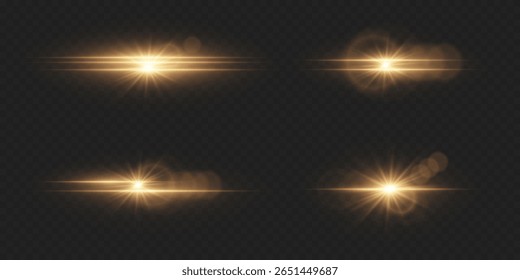 Conjunto de efectos de iluminación, estrella y flash de luz. Sobre un fondo transparente.