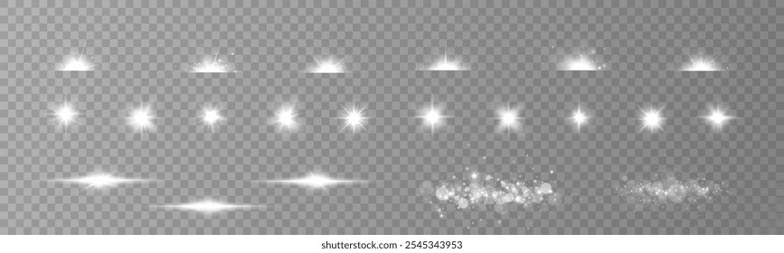 
Un conjunto de efectos de iluminación. Deslumbramiento del viento, explosiones, destellos, polvo, líneas, llamaradas solares, chispas, lentejuelas, estrellas, rizos curvos. Resplandor de luz de efecto especial