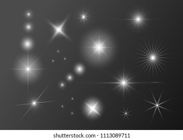 Set lighting flare, star. Isolated on transparent background. Vector illustration