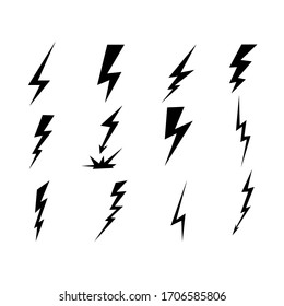 Set of lighting icons. Vector illustration of thunder bolt with white background.