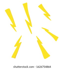 Set of lightings isolated on white backgrouns. Flat fireflaught vector illustration.