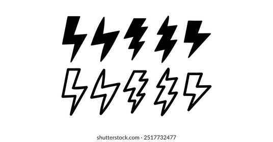 set of lightning bolt electric icon symbol sign vector design black white color simple flat illustration