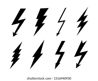 Set Lightning bolt. Flat thunderbolt signs, vector lightning strike icons.