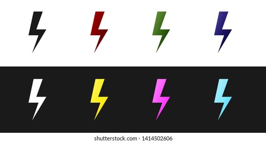 Set Lightning bolt icon isolated on black and white background. Flash icon. Charge flash icon. Thunder bolt. Lighting strike. Vector Illustration