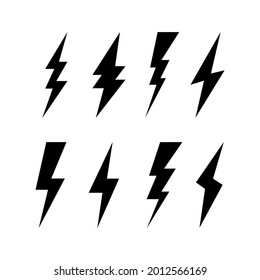 Establecer la colección de iconos de los tornillos relámpago. Símbolo de flash, perno. Simple señal de paro de relámpago. Ilustración vectorial. Aislado sobre fondo blanco. Clipart.