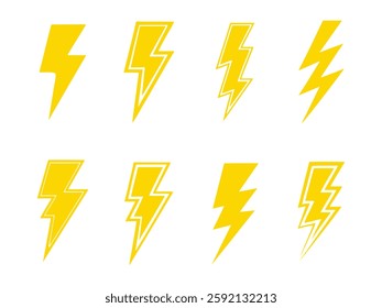 Set of Lightning Bolt Icons – Electric Energy Thunderbolt Symbols.
