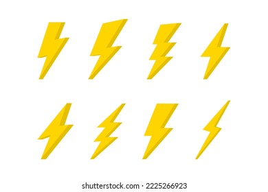 Set of lightning bolt icons. Lightning bolt Lightning flash icon set. Simple lightning strike sign. Electric power vector logo design element. Vector illustration