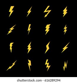 Set of lightning bolt icons in modern flat style. High quality black outline thunderbolt symbols for web site design and mobile apps. Simple bolt pictograms on a white background.