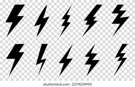 Set of lightning bolt icons. Vector illustration isolated on transparent background