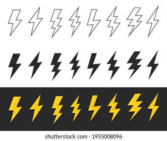 Set lightning bolt or thunder icons set. Vector illustration set