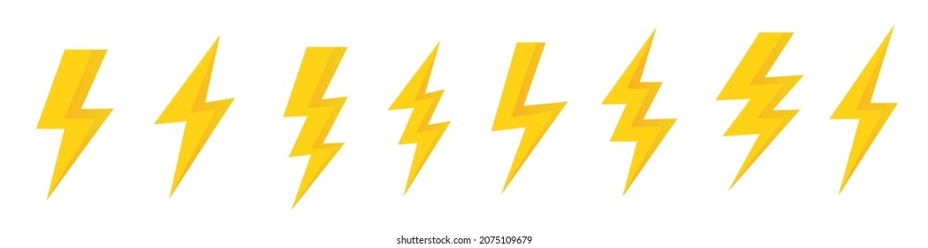 Set lightning bolt or thunder icons set. Vector illustration set