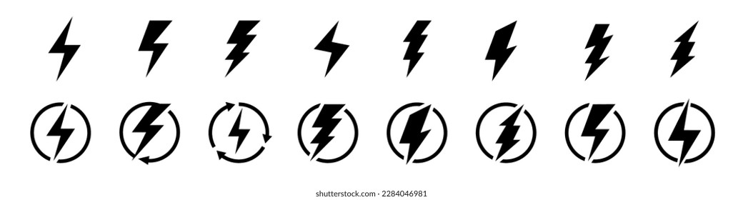Set lightning bolt or thunder icons set. Vector illustration set