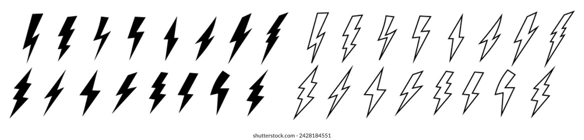 Set Of lightning bolt or thunder icons .Lightning icons collection.Collecction of flash lightning bolt sign.Vector Illustration