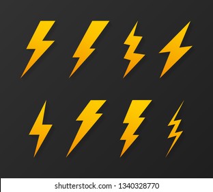 Set Lightning bolt. Thunder bolt, lighting strike expertise. Vector stock illustration.