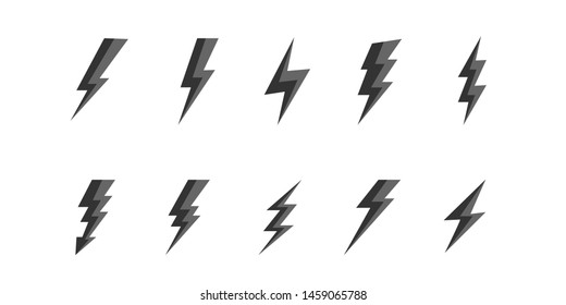 Set Lightning bolt. Thunder and Bolt Lighting Flash Icons Set. Modern flat style. Vector illustration.